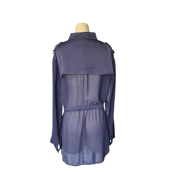 CHICOS Sheer Back Jacket Women's 2 Large Blue Roll Tab Sleeve Full Zip - Picture 5 of 9